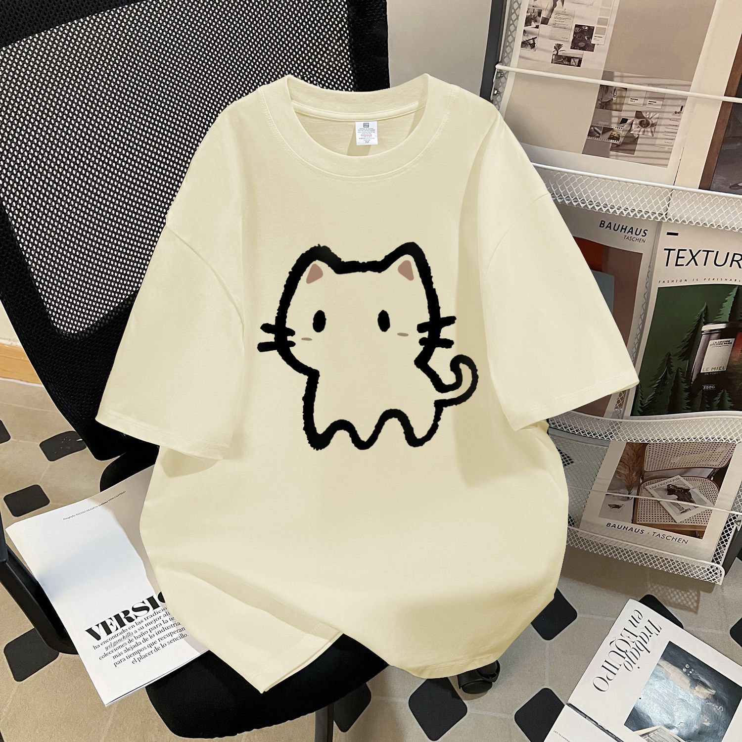 女童美式纯棉猫猫短袖T恤