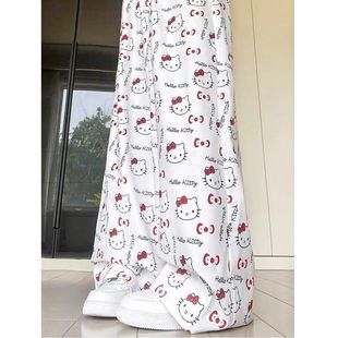 女大童可爱KT猫阔腿裤新款日系高腰宽松显瘦休闲垂感冰丝阔腿裤子