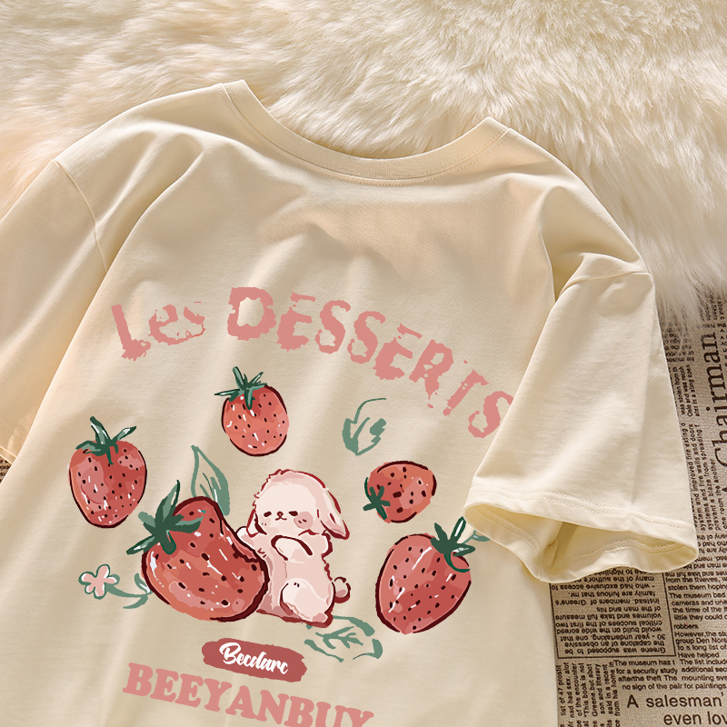 草莓兔女童短袖t恤宽松纯棉上衣