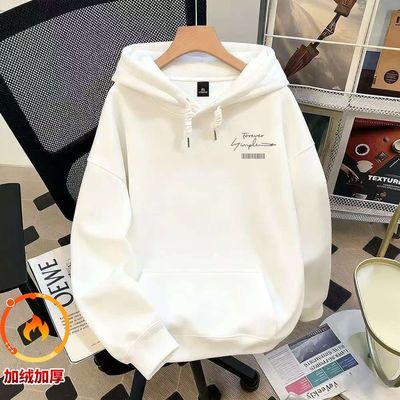 秋冬季新款中大童字母印花男童连帽卫衣简约潮流宽松百搭上衣服