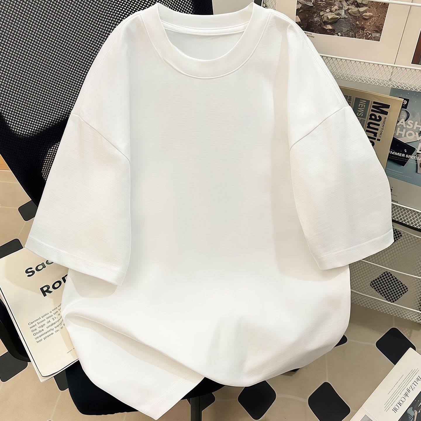 儿童纯色简约纯棉短袖t恤男女中大童美式宽松打底衫休闲学生上衣