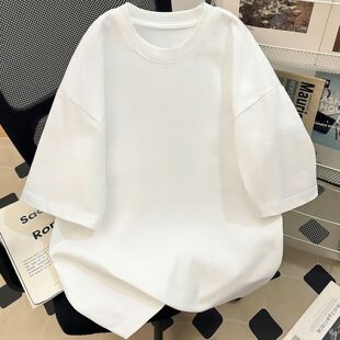 儿童纯色简约纯棉短袖t恤男女中大童美式宽松打底衫休闲学生上衣
