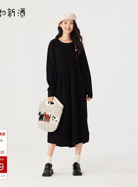 飞鸟和新酒商场同款女装新款中长款宽松毛呢连衣裙FZ470184012wp