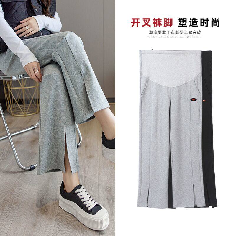 新款孕妇裤春秋季休闲裤开叉阔腿裤外穿黑打底裤子高腰托腹孕妇装