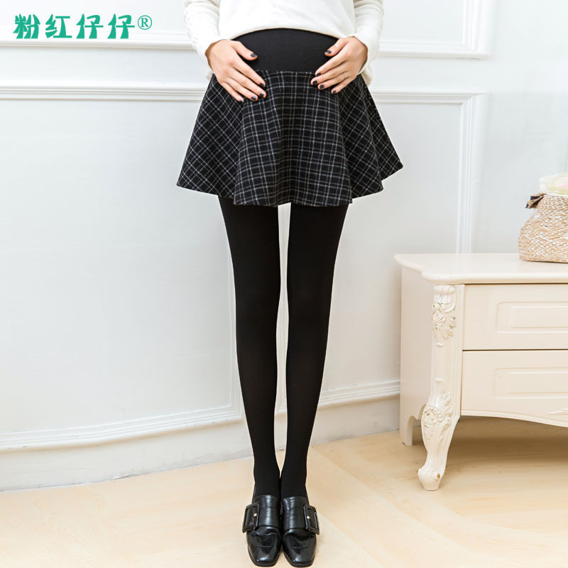 孕妇春秋新款 孕妇半身裙冬季百褶裙托腹蓬蓬格子毛呢孕妇短裙