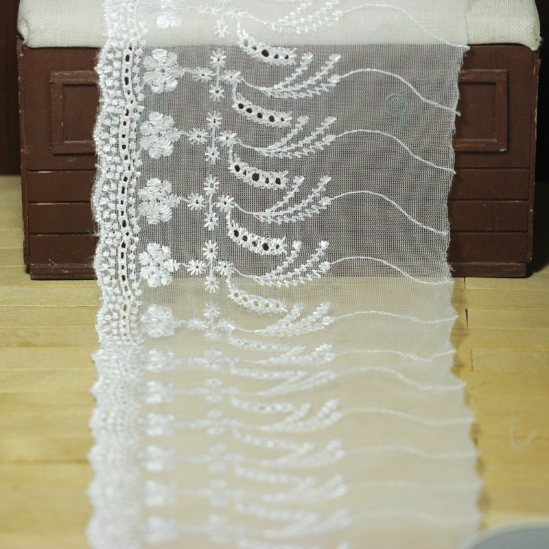 2元1米 宽约14cm本白色网纱波浪刺绣花朵花边 古风手工DIY娃衣BJD