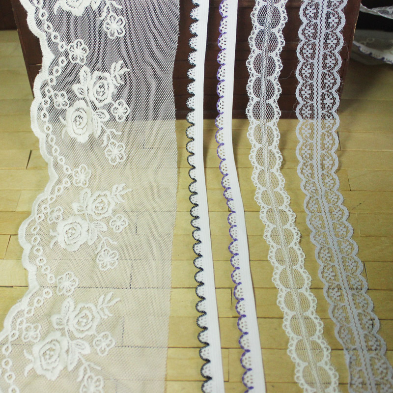 白色网纱刺绣花边弹力狗牙