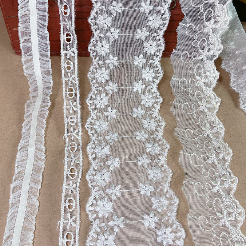 1-2米价 4款白色弹力网纱 刺绣花边BJD娃衣 手工DIY 辅料手环脚环