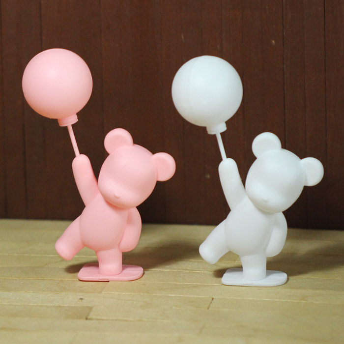 迷你可爱小熊举气球摆件 白色 桔粉色 ob11场景道具 12分bjd娃娃