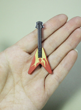 迷你红黄色火焰吉他贝斯 乐器 12分BJD娃娃OB11用道具摆件娃屋GSC