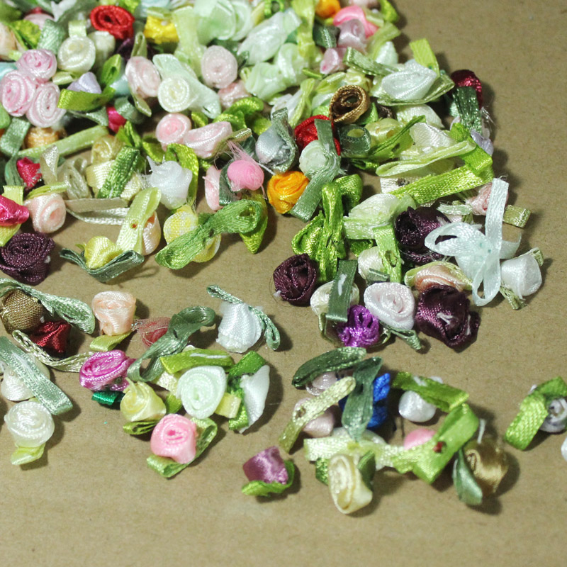 1元20个 超小迷你玫瑰 丝带花 手工DIY BJD娃娃用 缎带花1cm娃衣