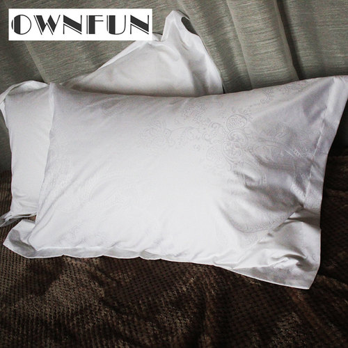 ownfun白色枕套全棉提花纯色双人