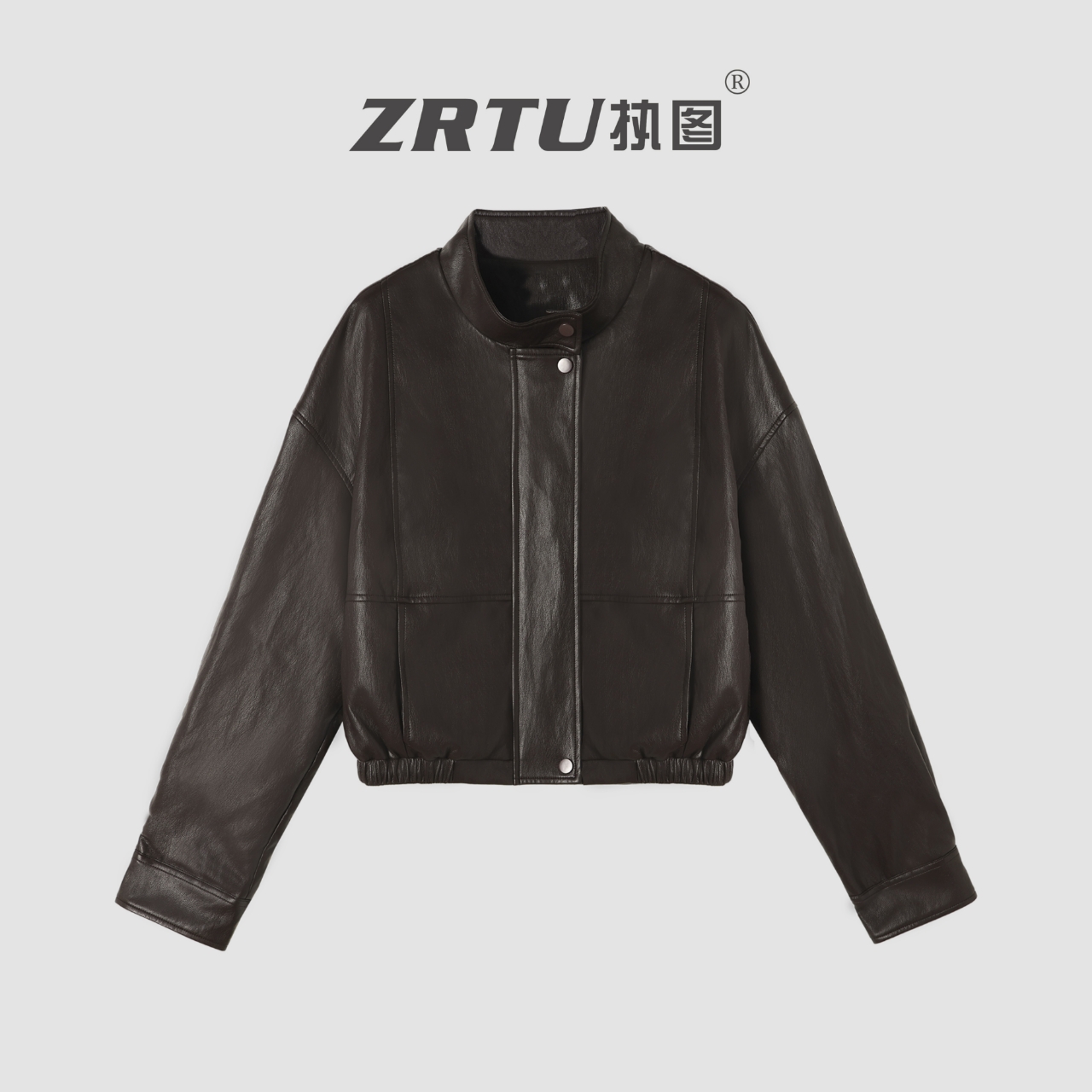 ZRTU/执图秋季新款时尚立领皮衣圆领皮夹克短款女装外套