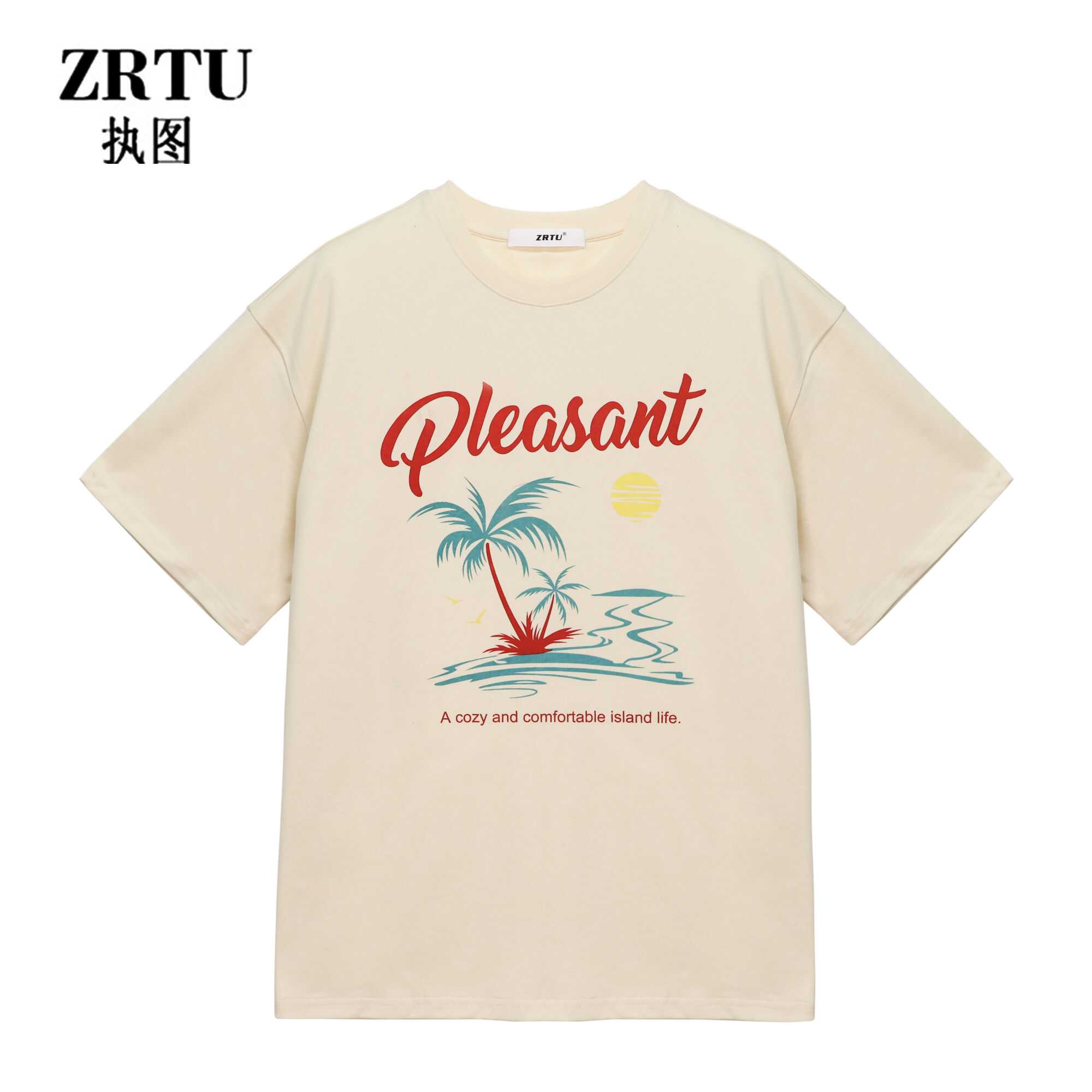 【ZRTU/执图】纯棉百搭短袖椰树T恤上衣夏季半袖
