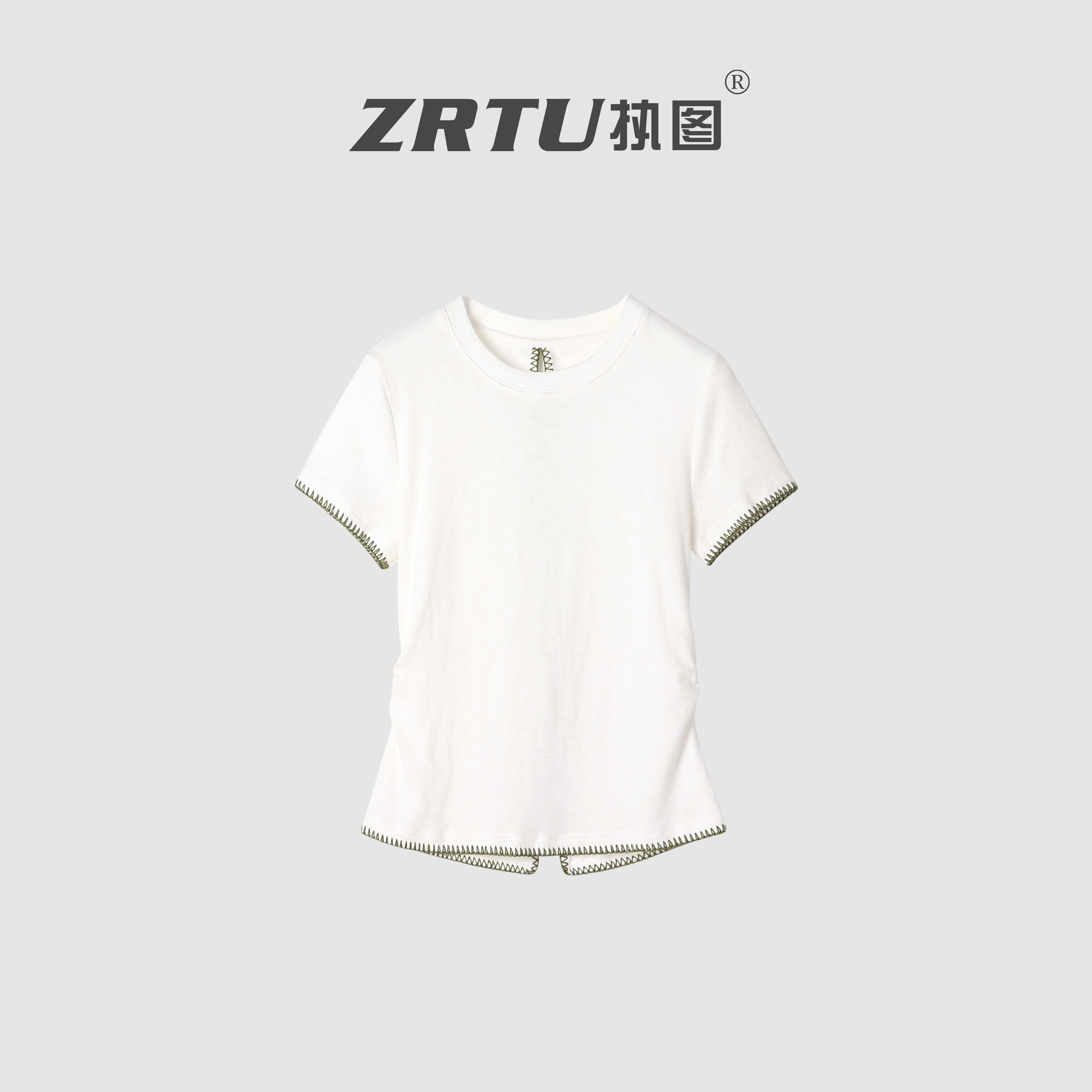 【蜜蜂欢乐社】ZRTU/执图新款撞色锁边短款修身T恤设计ZR5798