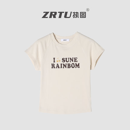 ZRTU/执图宽松抗皱印花字母休闲圆领T恤时尚短袖1915