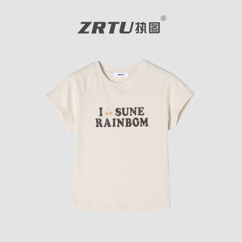 ZRTU/执图宽松抗皱印花字母休闲圆领T恤时尚短袖1915