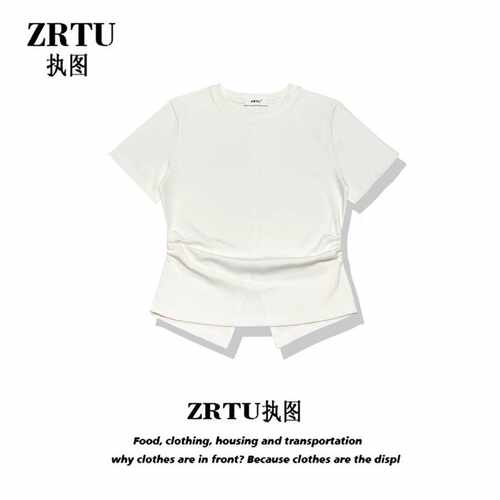 ZRTU执图（自播）短款T恤女夏设计感短袖圆领百搭上衣夏装显瘦