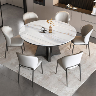 意式极简超晶石方圆两用餐桌小户型可伸缩天然大理石岩板吃饭桌