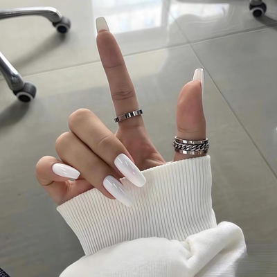 纯白色假指甲贴片纯色短款穿戴式美甲欧美日系纯欲风简约手工成品