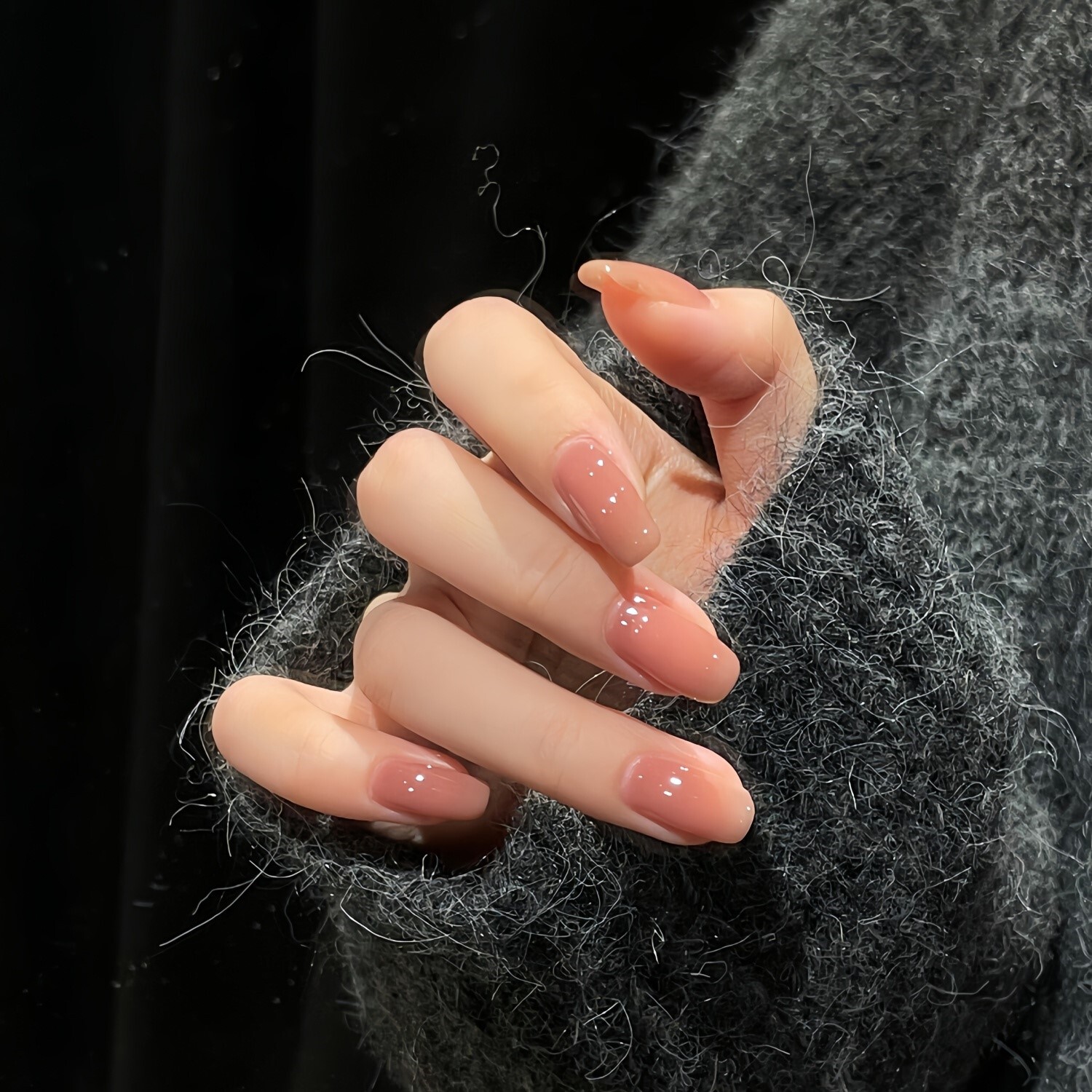 裸粉色纯手工穿戴美甲