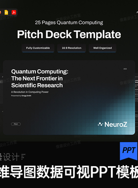 黑暗系高级设计作品集ui封面思维导图流程数据分析报告ppt模板flg