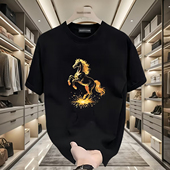 男女学生中大童喜庆图案短袖 马年印花个性 夏季 纯棉圆领宽松t恤潮