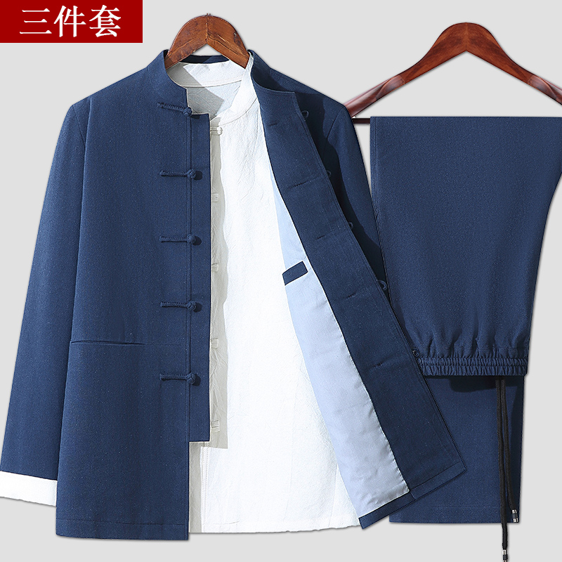 唐装男装中国风套装男款中老年男士纯棉爷爷中式外套爸爸装中山装