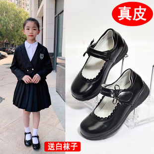 女童皮鞋黑色真皮鞋主持表演出鞋儿童小皮鞋黑皮鞋中小学生学院风