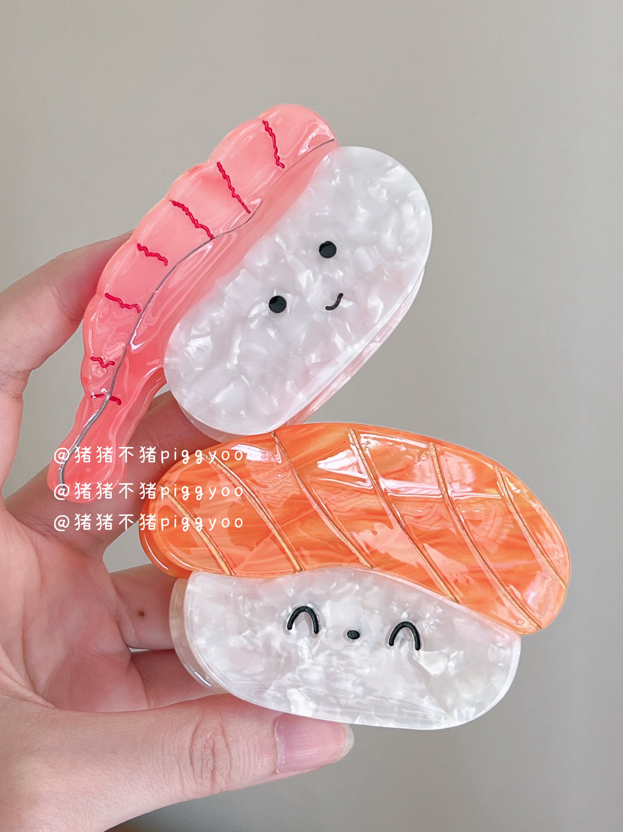 新款大虾三文鱼寿司醋酸发夹粉色甜美抓夹后脑勺发夹鲨鱼夹头饰