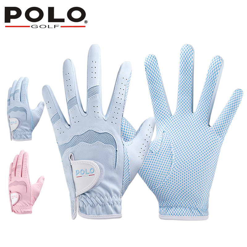 POLOGOLF 高尔夫球手套女士防滑透气运动手套 超纤布魔术贴1双装