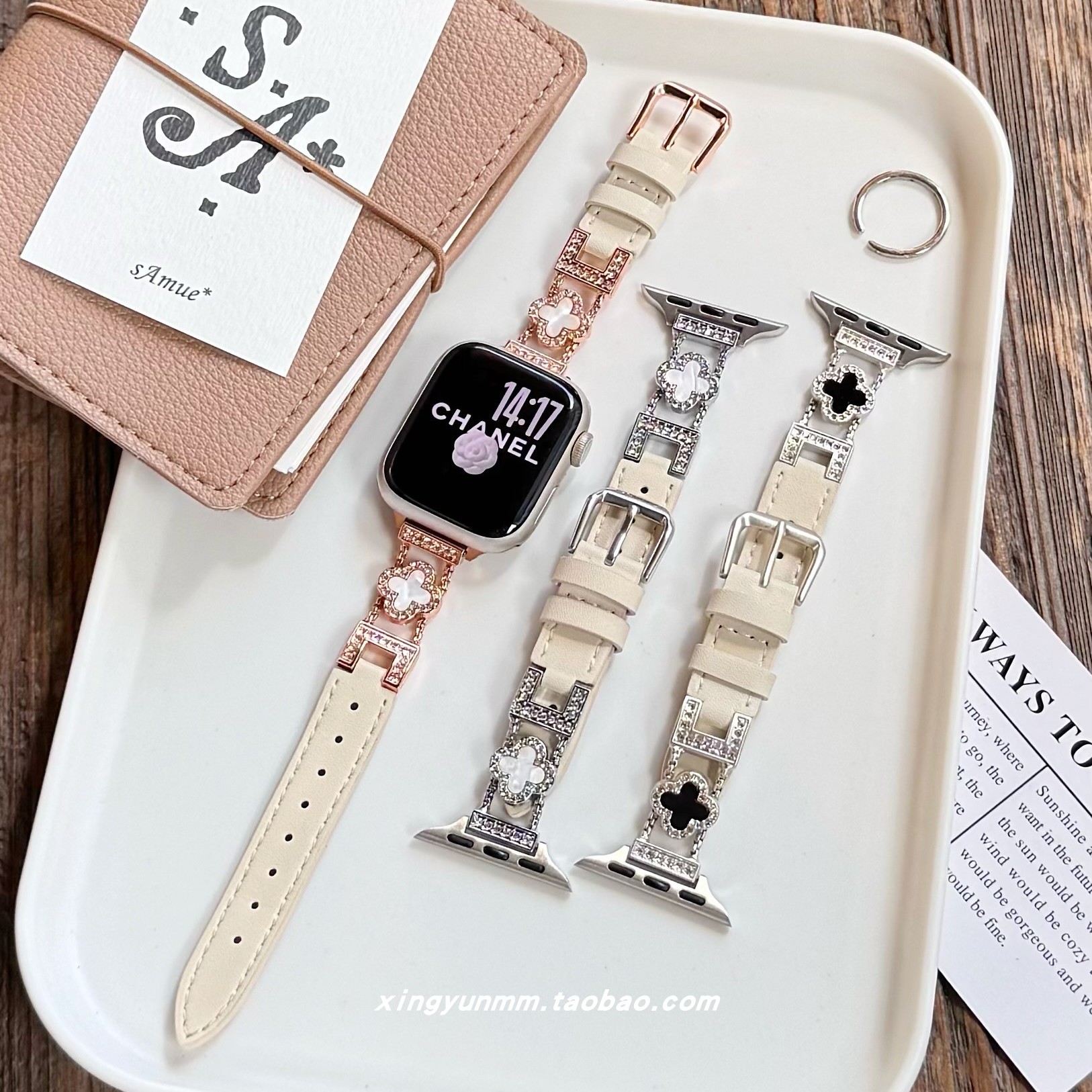 iwatch11表带苹果韩系四叶草皮质