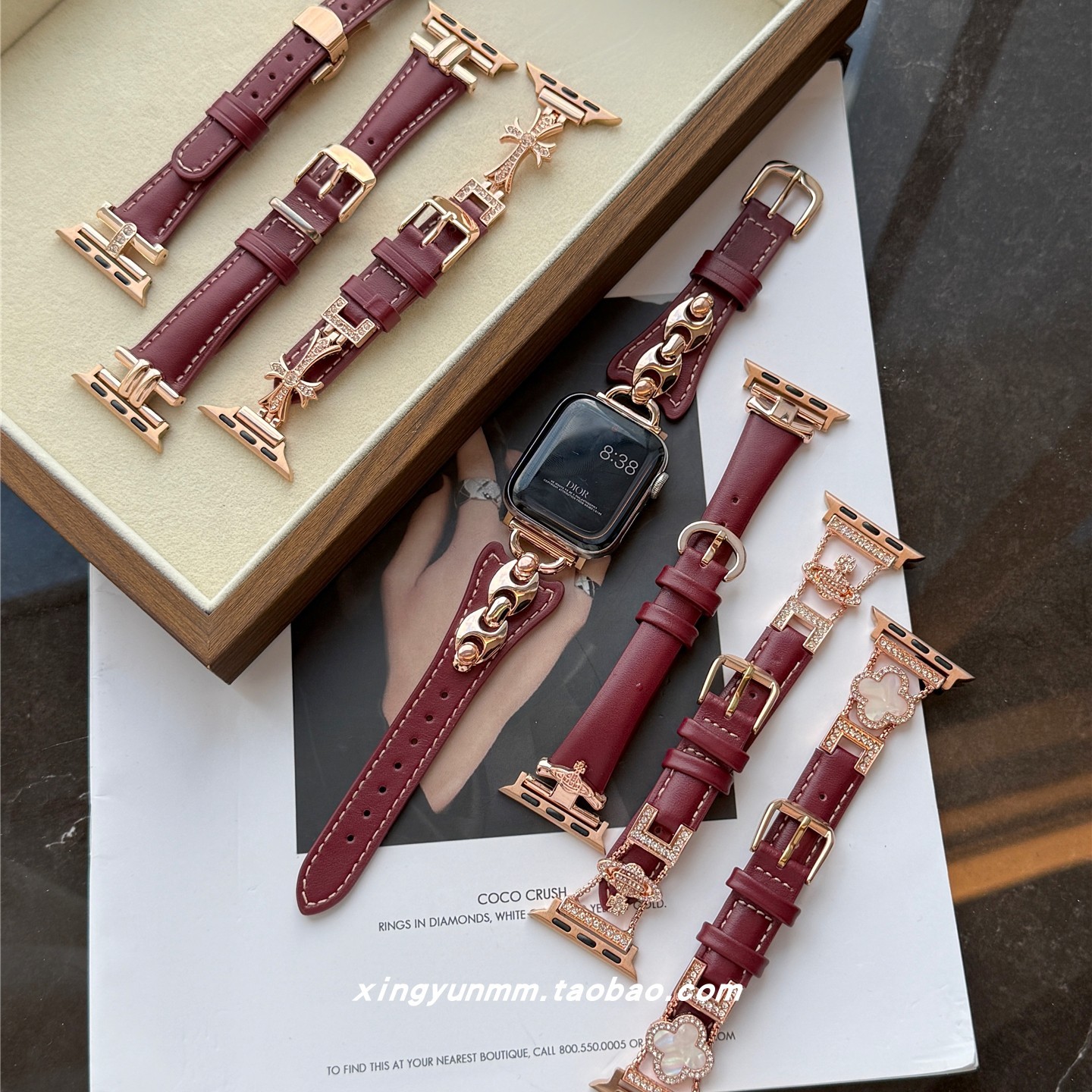 iwatch11表带苹果酒红色四叶草