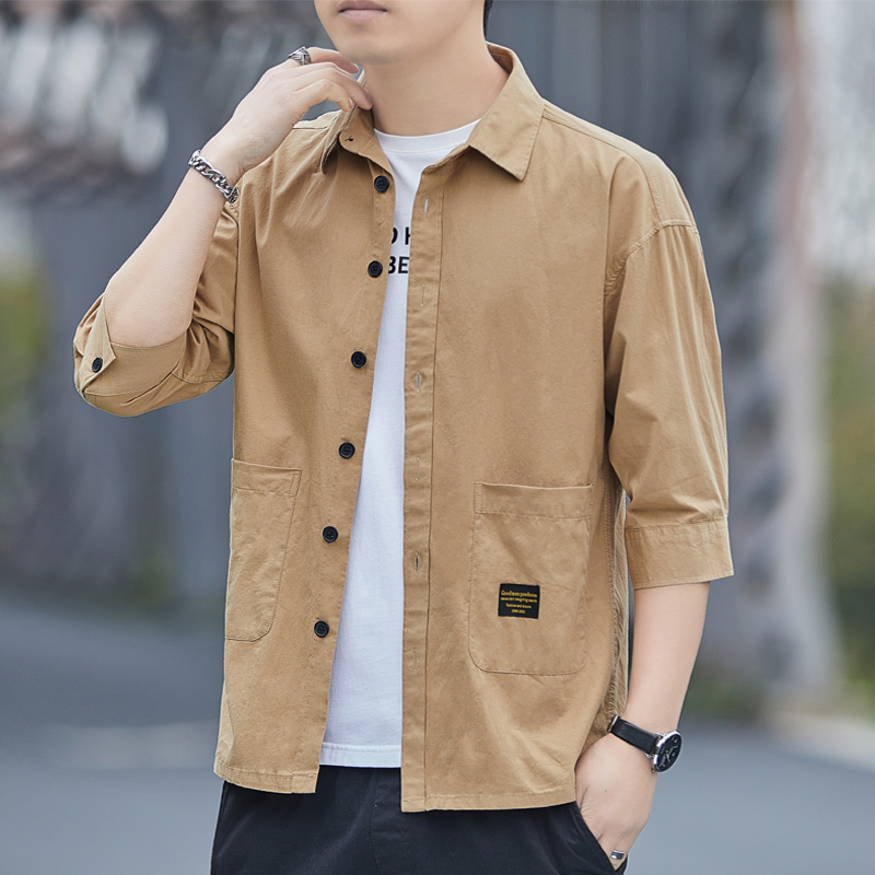纯棉衬衫男长袖夏季七分袖
