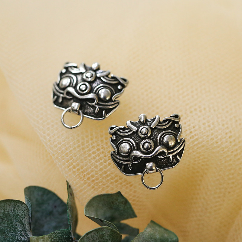 虎年s925纯银复古狮子门环耳钉民族风神兽男女款时尚耳环耳饰品潮