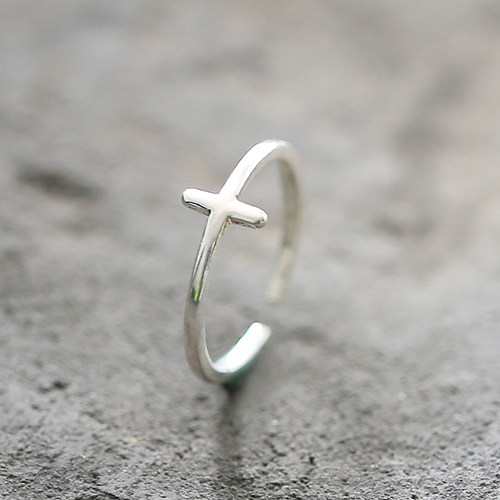 纯银学生十字架开口尾戒