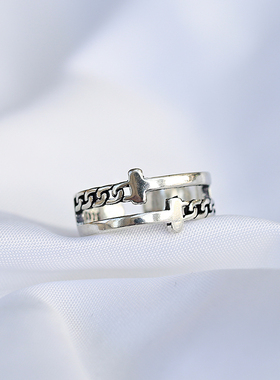 双层锁链戒指泰银编织日韩风开口