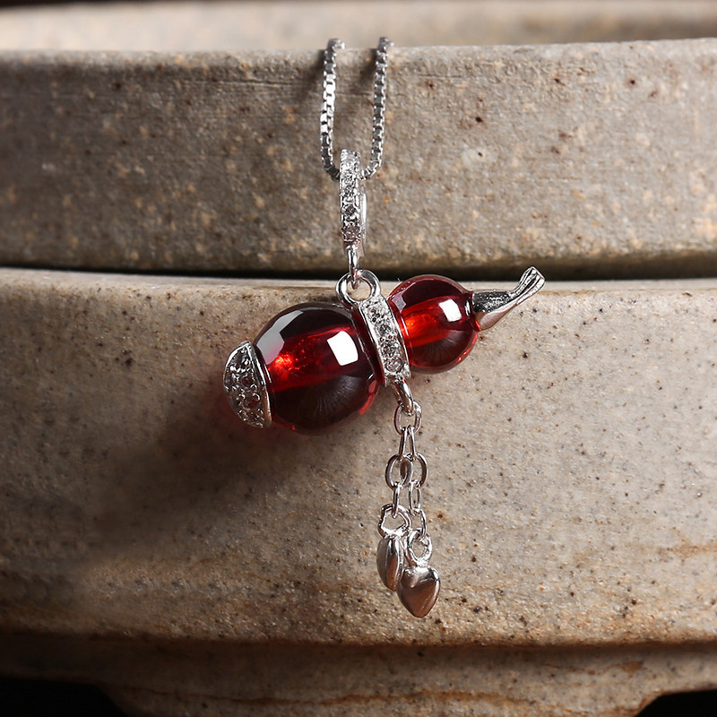 流苏葫芦~S925纯银项链福禄石榴锆石吊坠复古中国风锁骨链颈链女