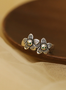 嘻哈风骷髅~s925银开口食指戒指