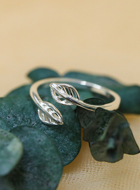 日韩s925银树叶戒指女小清新甜美