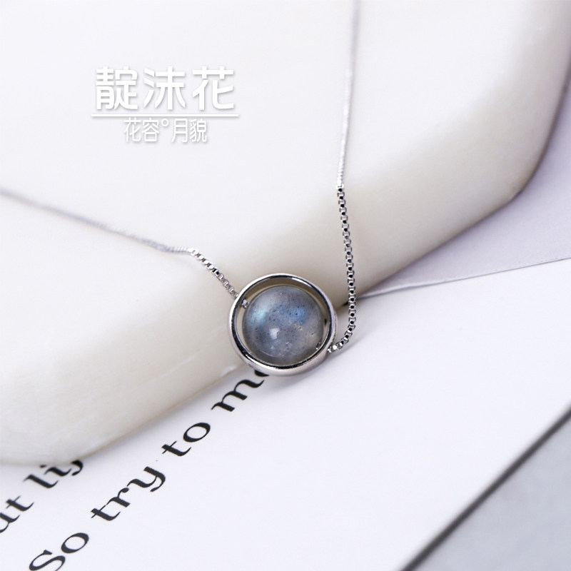 s925纯银天然水晶项链月光石吊坠清新甜美锁骨链文艺气质颈链饰品