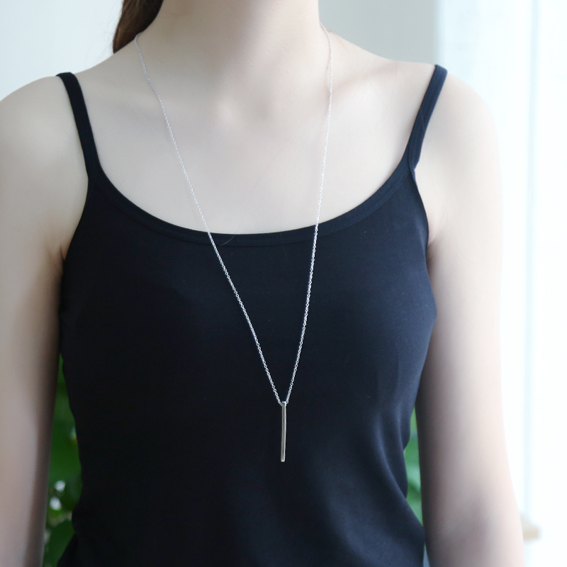 一字长条项链S925纯银简约几何吊坠毛衣链女个性时尚气质颈链饰品