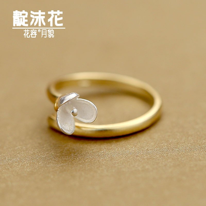 s925纯银玉兰花戒指女古典甜美