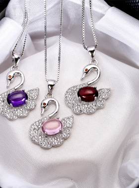 s925纯银石榴红色锆石女复古颈链