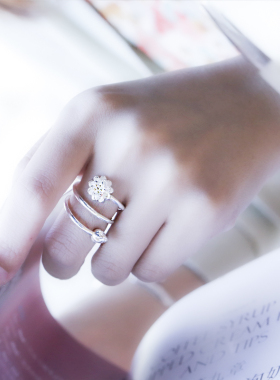 纯银花朵甜美风食指饰品尾戒