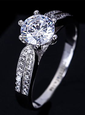 s925银锆石戒指镀白金克拉订婚