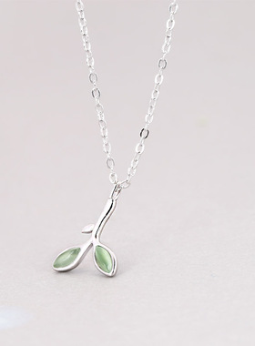 树叶绿色猫眼甜美风饰品锁骨链