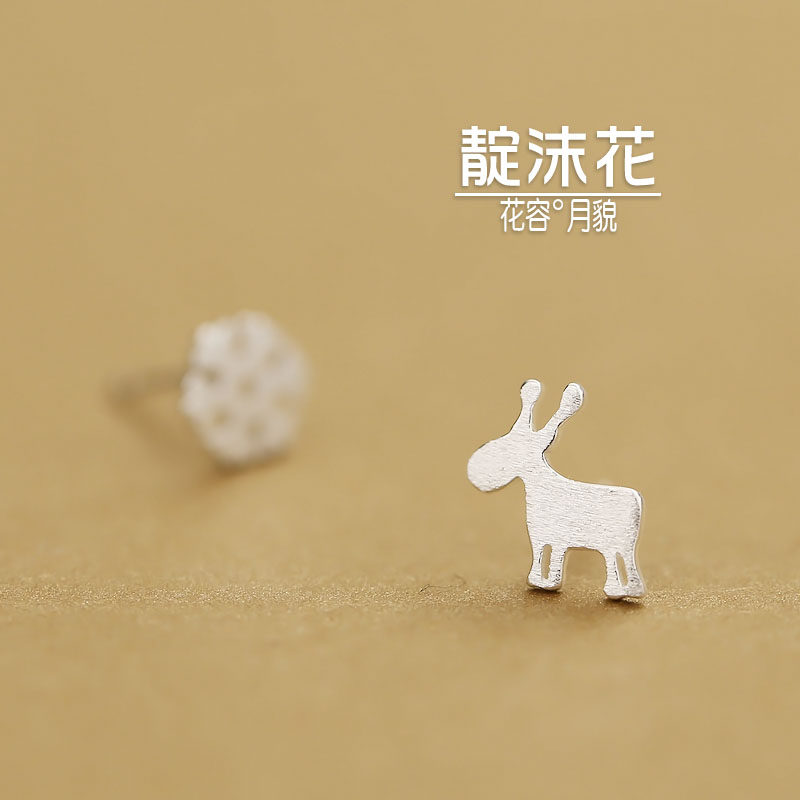 s925纯银小清新鹿不对称雪花耳钉甜美可爱耳环清新时尚耳坠耳饰品