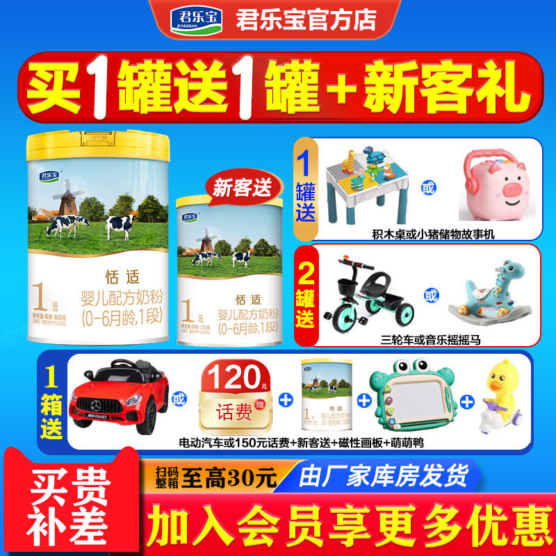 买1送2]君乐宝恬适牛奶粉1段新生婴儿0一6个月配方800g罐乳铁蛋白