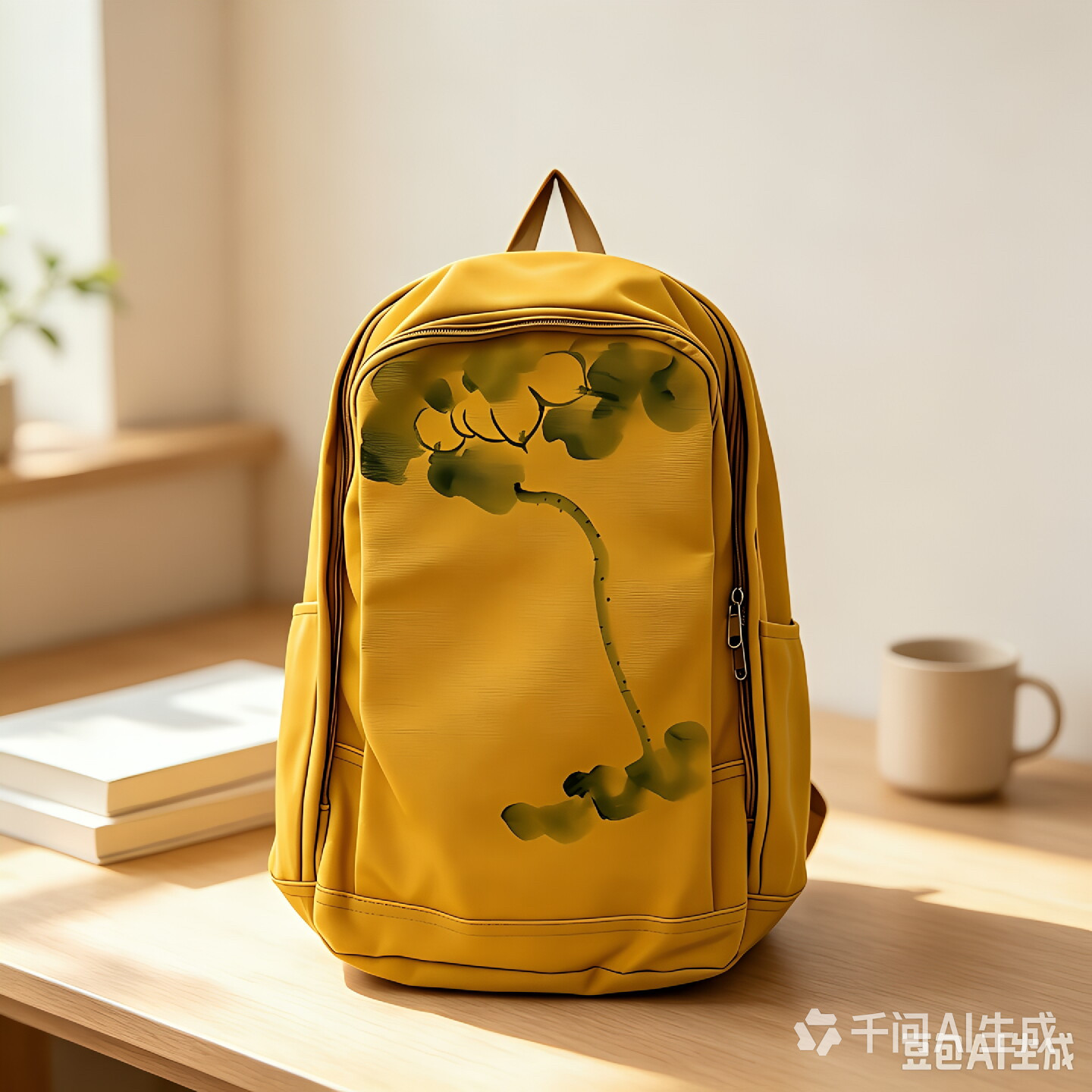 中国风水墨荷花 手绘双肩包 荷叶包 书包女高中生